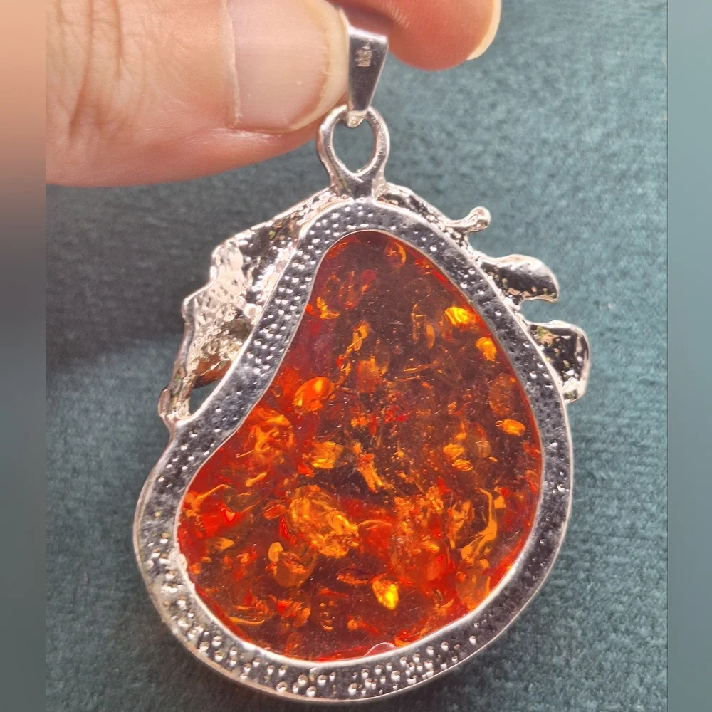Amber-Style Pendant | Baltic Amber Look | Silver Plated | Handmade in India - Picture 5 of 8